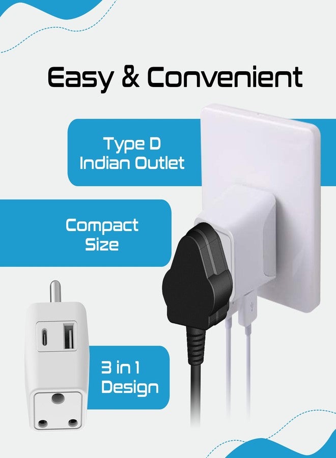 Ceptics 3 in 1 Travel Adapter with USB C, Type D Multiple Plug Socket for Laptops, Phones - White - 1 Pack - Image 5
